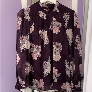 Purple Floral Long Sleeve Blouse